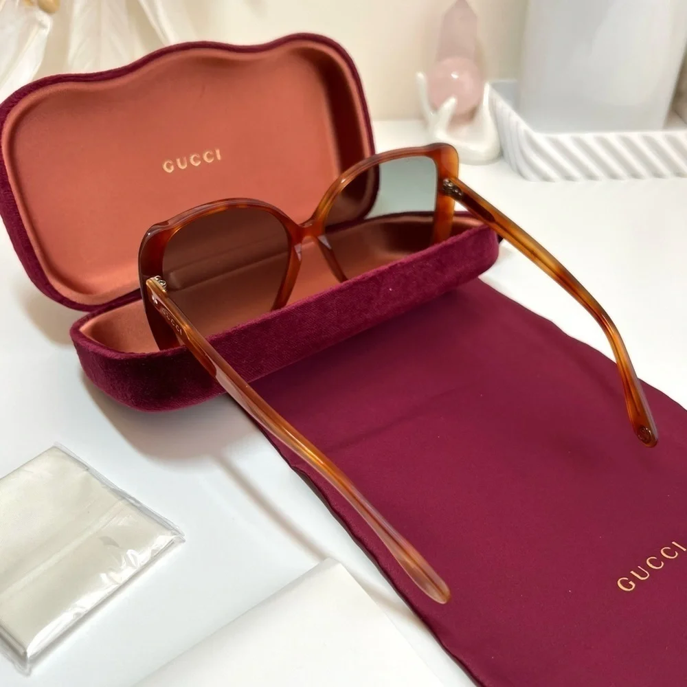 Gucci Havana Brown / Green Butterfly Shape Sunglasses